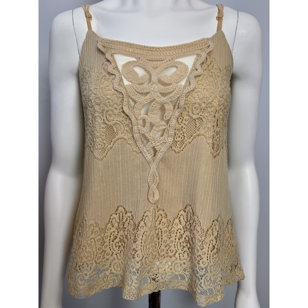 Daytrip Lace Crochet Cami Tank Top Boho Festival Fairy Grunge Women M Beige Y2K